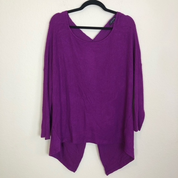 New 1.State Knot Back Waffle Knit Top in Crushed Berry - Picture 3 of 11